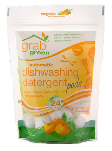 Grab Green Tangerine Lemon Dishwashing Detergent Pods Perspective: front