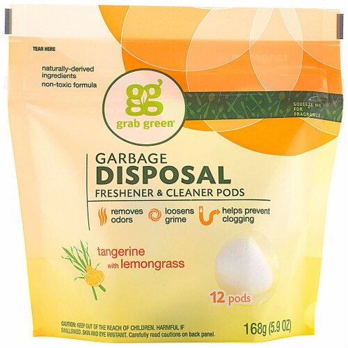 GrabGreen Tangerine with Lemongrass Garbage Disposal Freshener & Cleaner 12 Count Perspective: front