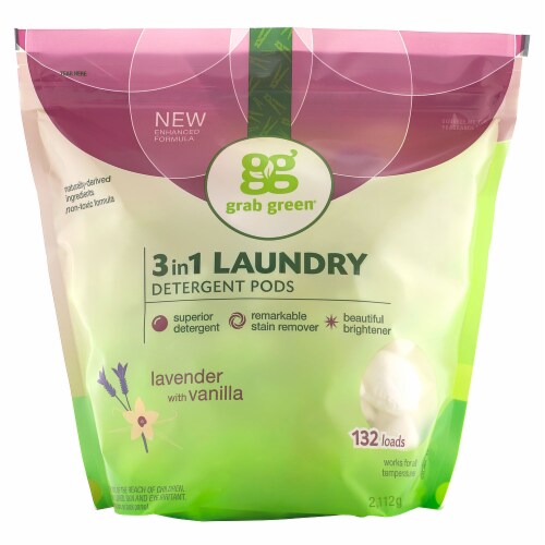 Grab Green 3 in 1 Lavender With Vanilla Laundry Detergent Pods Perspective: front
