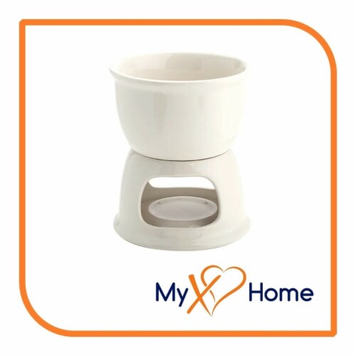 Ceramic Chocolate Fondue Pot / Cheese melting Pot, Color: White by MyXOHome Perspective: front