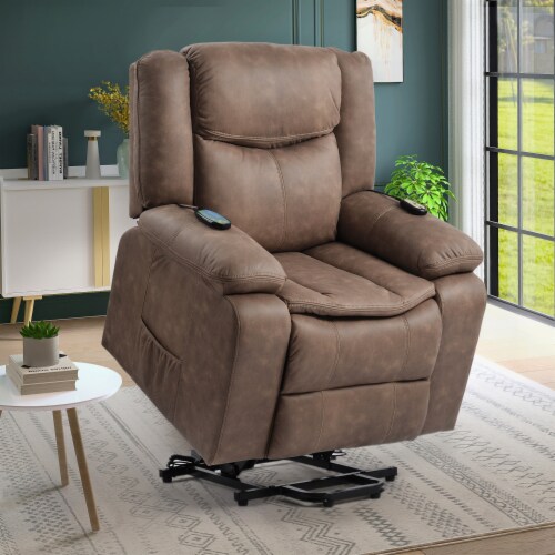 Power Lift Remote Recliner Chair for Elderly, Linen Fabric Upholstery,  Brown