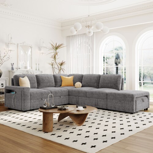 Simplie Fun Plush and Practical Expansive 6 Seat L Shaped Sofa with Storage Charging 1 count Fry s Food Stores