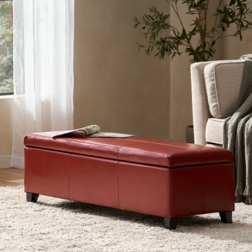 Simplie Fun Gloster Red PU Leather Storage Ottoman 50 D x 51 W x 16 H 1 count Fry s Food Stores