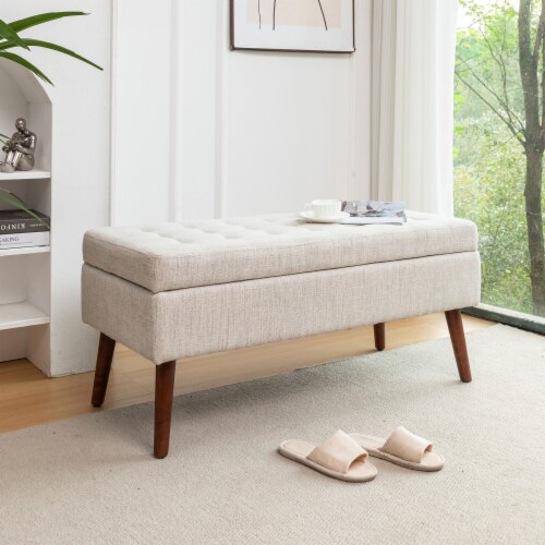 Simplie Fun Tufted Beige Storage Ottoman Bench with Safe Lift Top 1 count Fry s Food Stores