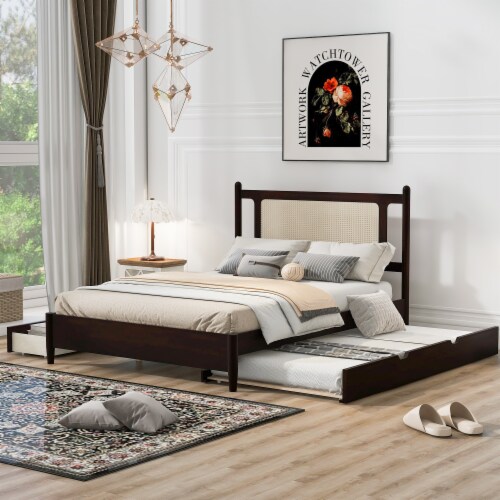 Rattan queen platform bed sales