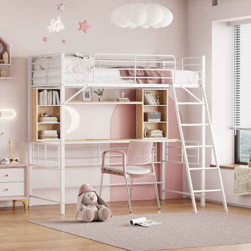 Simplie Fun Twin Size Loft Bed with Desk and Shelf Loft Bed with Ladder Twin Black 1 count Kroger