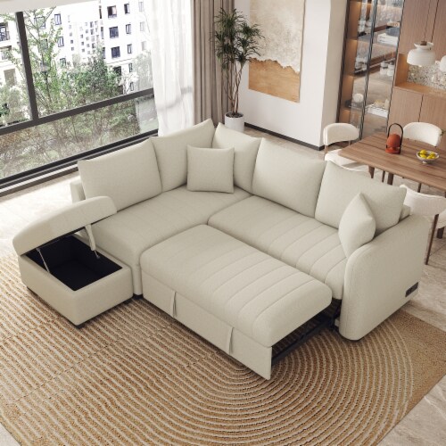 Simplie Fun Versatile L Shaped Sofa Bed with USB Ports Movable Ottoman Pull Out Bed 1 count Fred Meyer