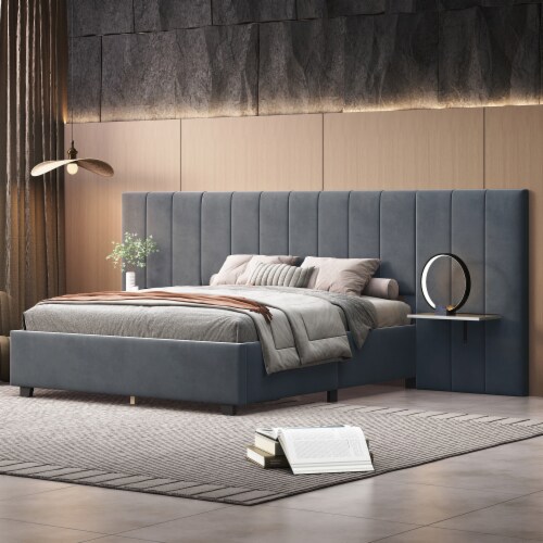 Simplie Fun Full Size Upholstered Platform Bed with Big Headboard Bedroom Furniture Velvet 1 count City Market