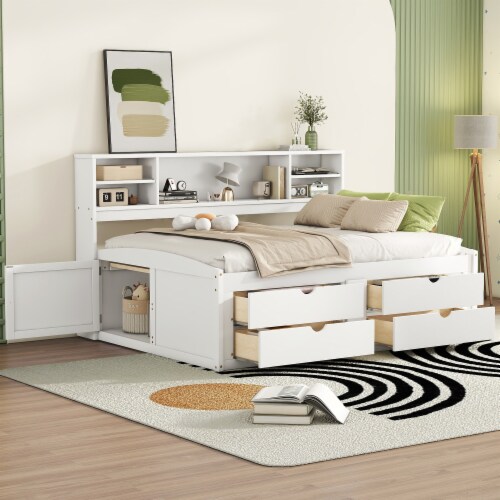 Simplie Fun Full Size Wood Daybed with 2 Bedside Cabinets Upper Shelves and 4 Drawers White 1 count Kroger