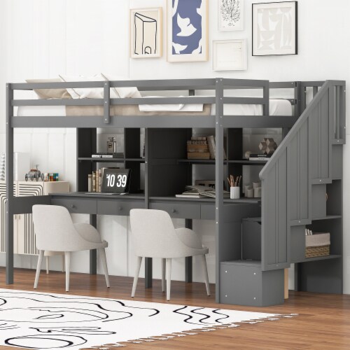 Simplie Fun Twin Size Loft Bed Frame with Storage Staircase and Double Desks and Shelves 1 count Fred Meyer