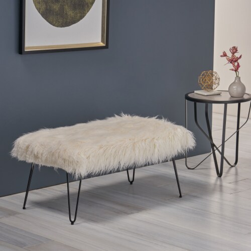 Simplie Fun Arrighetto White Faux Fur Ottoman Bench with Glam Hairpin Legs 1 count Fred Meyer