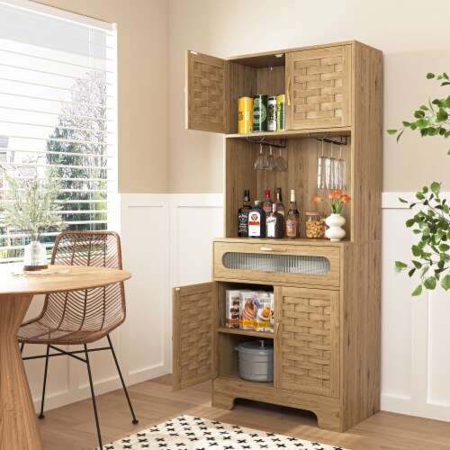 Simplie Fun Gold Handled Glass Fronted Bar Cabinet with Glass Rack 1 count Fry s Food Stores