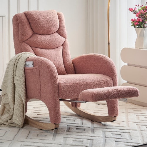 Simplie Fun Teddy Fabric Nursery Rocking Chair With Adjustable Footrest Pink 1 count Kroger