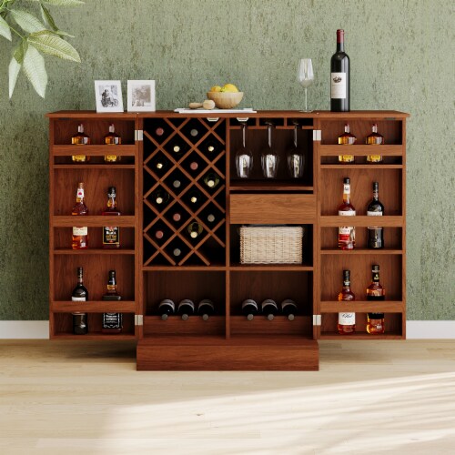 Simplie Fun Extendable Rattan Door Bar Cabinet with Wine and Glass Storage 1 count Foods Co