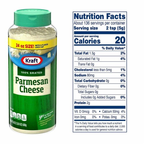 Grated Parmesan Cheese 1 Plastic Jar 24 oz. Perspective: front