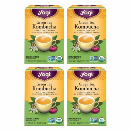 Yogi Tea Organic Green Tea Kombucha (4 Packs, 16 Bags Each) Perspective: front