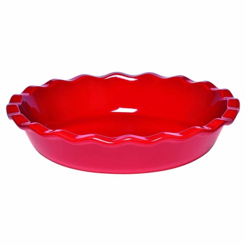Emile Henry Round Ceramic Pie Dish Kitchen Bakeware Pan - Burgundy Perspective: front
