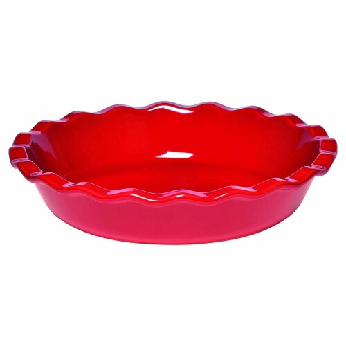 Emile Henry Round Ceramic Pie Dish Kitchen Bakeware Pan - Burgundy Perspective: front