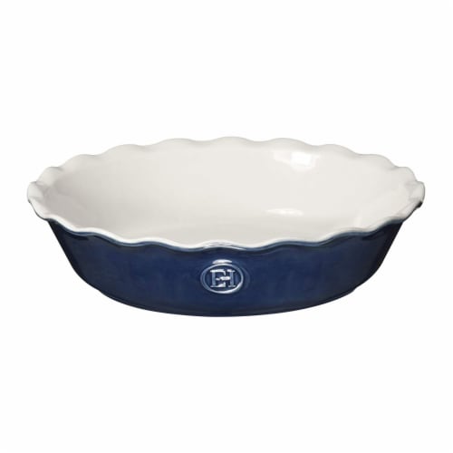 Emile Henry Round Modern Classics Blue Ceramic 1.7 Quart Pie Dish Pan Perspective: front