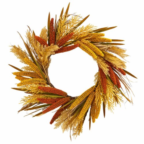 25 inch Sorghum Harvest Artificial Wreath Perspective: front