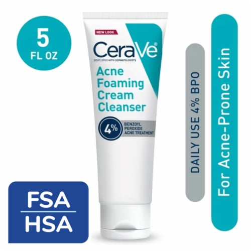 Cerave Acne Benzoyl Peroxide Foaming Cream Cleanser Perspective: front