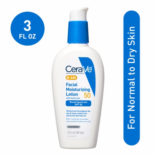 CeraVe AM Facial Moisturizing Lotion SPF 50, Face Moisturizer with Broad Spectrum SPF 50 Sunscreen Perspective: front