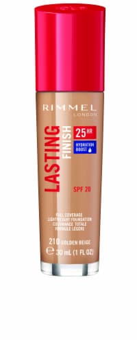 Rimmel Lasting Finish 210 Golden Beige Full Coverage Liquid Foundation Perspective: front