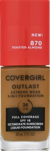 CoverGirl Outlast Extreme Wear 870 Toasted Almond Foundation Perspective: front