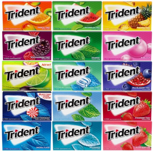 Trident Sugar Free Chewing Gum Assortment 15 Flavor 14 Stick Packs 15