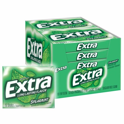 Extra Spearmint Sugarfree Chewing Gum 15 Count Pack of 10 Perspective: front