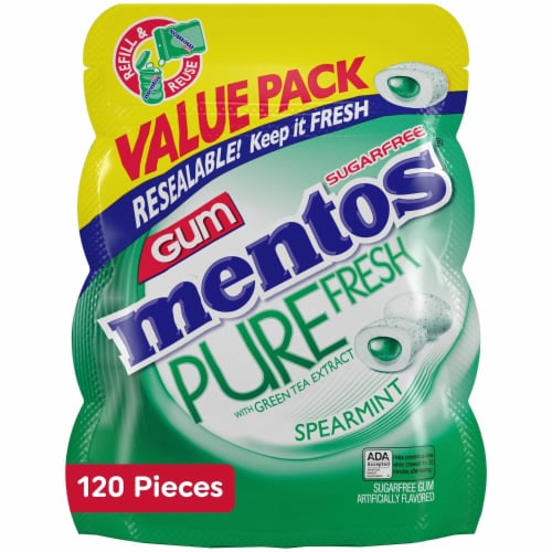 Mentos Pure Fresh Sugar-Free Chewing Gum Spearmint 120 Count Pack of 1 Perspective: front