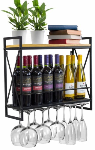 Kitcheniva Wall Mounted Wine Bottle Wood Shelf Organizer, 2 Tier - Kroger