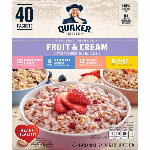 Quaker Instant Oatmeal Fruit & Cream Variety Pack 42.3 oz - 40 Ct Perspective: front