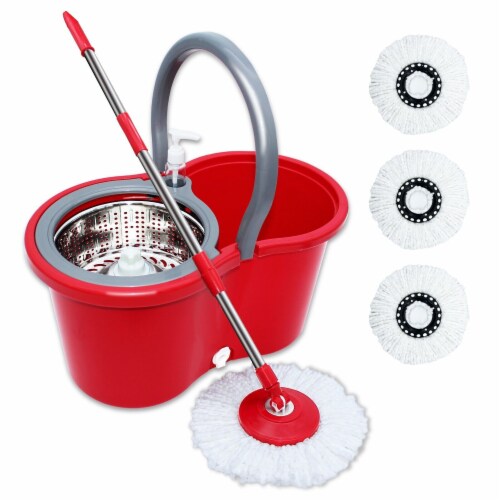 Spin Mop Bucket System - Easy Wring 360 Spin - Streak Free Floor Cleaning - 2 Microfiber Heads