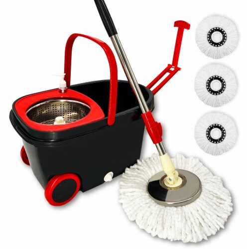 Spin Mop Bucket System - Easy Wring 360 Spin - Streak Free Floor Cleaning - 2 Microfiber Heads