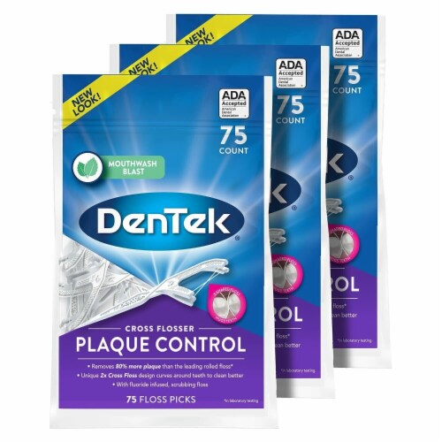 DenTek Cross Flosser Plaque Control Floss Picks X-Shaped 75 Count - 3 Packs Perspective: front