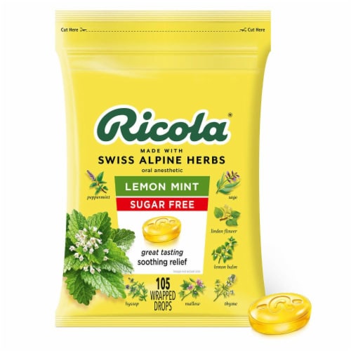Ricola Sugar Free Lemon Mint Drops 105 Count - 2 Pack Perspective: front