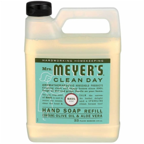Mrs Meyers Hand Soap Liquid Refill Basil Scent 33 Oz - Pack of 6 Perspective: front