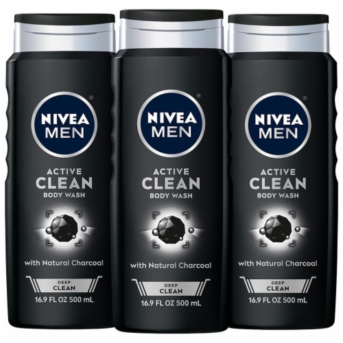 Nivea Men DEEP Active Clean Charcoal Body Wash Pack of 3 1 Piece Foods Co