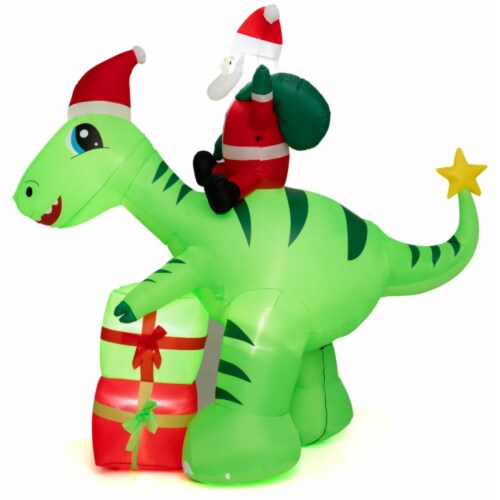 Hivvago 8 Feet Lighted Christmas Inflatable Santa Claus Dinosaur Decoration with Gift Boxes Perspective: front