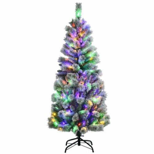 Hivvago 5 Feet Pre Lit Hinged Christmas Tree Snow Flocked with 9 Modes Remote Control Lights 5 feet City Market