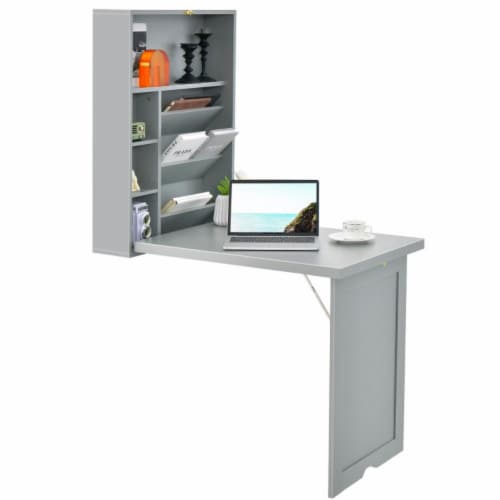 Hivvago Wall Mounted Fold Out Convertible Floating Desk Space Saver Gray 1 Piece King Soopers