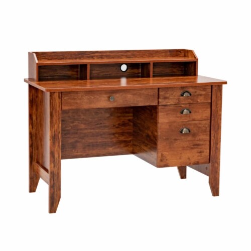 Hivvago Vintage Computer Desk with Storage Shelves and 4 Drawers Rustic Brown 1 Smith s Food and Drug