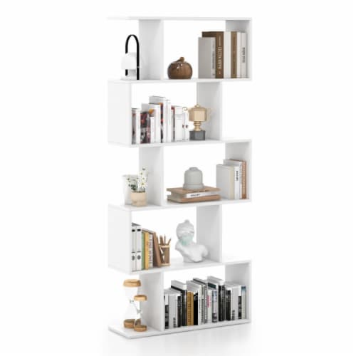 Hivvago 5-Tier Bookshelf with Anti-Toppling Device for Living Room Home Office-White Perspective: front