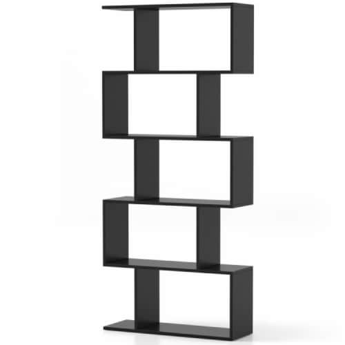 Hivvago 5-Tier Bookshelf with Anti-Toppling Device for Living Room Home Office-Black Perspective: front