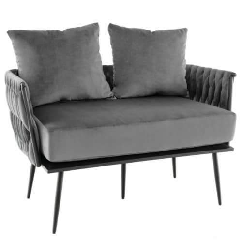 Hivvago Modern Loveseat Sofa Upholstered Dutch Velvet Sofa Couch-Gray Perspective: front