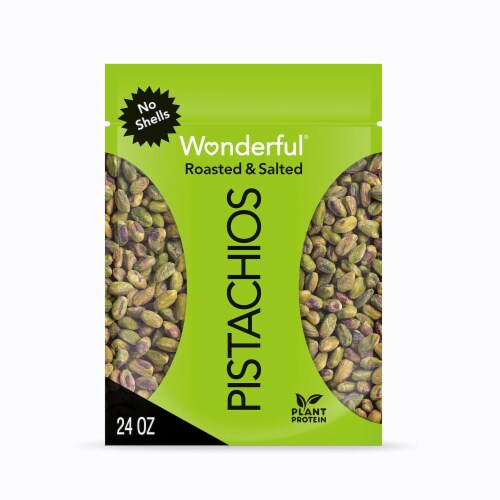 Wonderful Pistachios No Shells, Roasted & Salted Nuts, 24 Ounce Resealable Bag, Good Source o Perspective: front