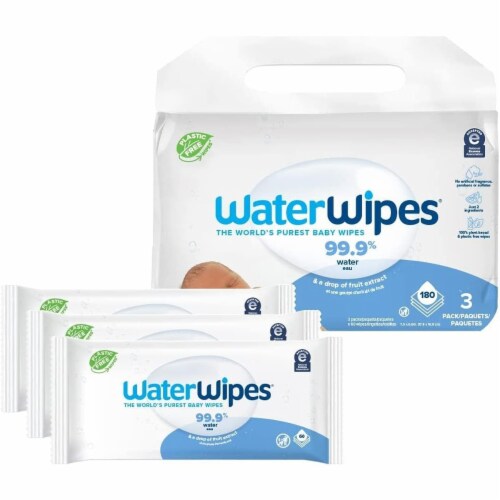 WaterWipes Plastic Free Original Baby Wipes 180 Count (3 packs) Set of