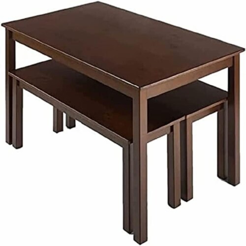Zinus Juliet Espresso Wood Dining Table with Two Benches 3 Piece Set Table and Bench Set 3 Pieces Set Smith s Food and Drug