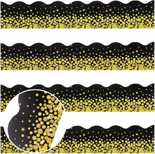 Gold Confetti Bulletin Board Borders, Black,Gold Perspective: front